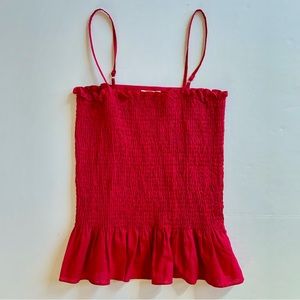 Maeve Anthropologie Smocked Tank Top Small Pink Barbie Peplum Linen Thin Strappy